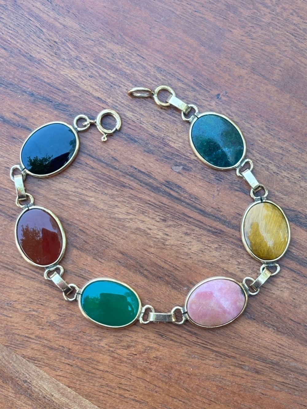 Vintage Gold Filled Multi Stone Bracelet 7” Cabochon Colorful